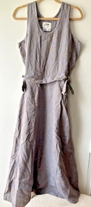 100% Linen FLAX sz S Midi Dress Side Ties Pockets Sleeveless Hether Lagenlook EC - Picture 1 of 10
