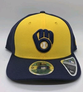 Cappello Uomo New Era Oro/Navy Milwaukee Brewers Player Replica 9FORTY Regolabile - Foto 1 di 5