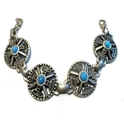 Bracciale pietre dure da donna di turchese vintage braccialetto argento con - Immagine 1 di 4