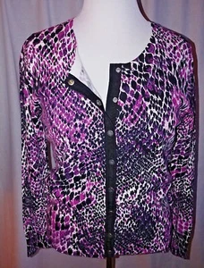 Mercer & Madison Long Sleeve Cardigan Cotton Stretch Purple Black Size XL Animal - Picture 1 of 7