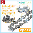 (2) pack 20" For Husqvarna Chainsaw Chain 455 Rancher 450 460 3/8 .050 72DL