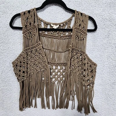 Chaleco Marrón Flecos XS Abierto Trenzado Sin Mangas Boho Festival Western Eco & Rage Foto 1 de 4