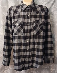 Vintage Dakota Five Brother Black Gray Plaid Checks Pearl Snap Flannel Shirt 3XL - Picture 1 of 4