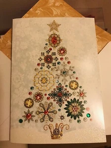 PuNcH Studio Xmas Tree Holiday Embellished Brooch 7x5” Cards +Envelopes Lot of 6 - Picture 1 of 7
