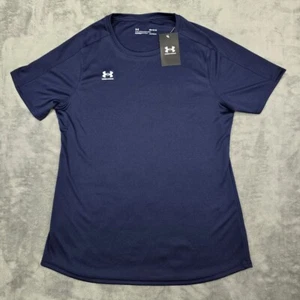 Under Armour Shirt Womens Medium Dark Blue Fitted Short Sleeve Heatgear - Picture 1 of 13