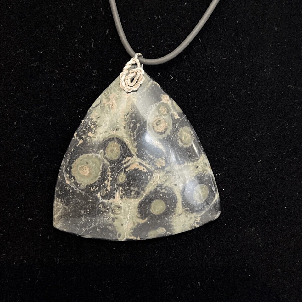 Swirly Jasper Collar Statement Pendant Necklace Natural Adjustable Black Cord - Image 1 of 4