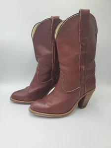 VTG Frye 7893 Oakbark Leather Pull On Heeled Western Cowgirl Boots Womens 6.5 B - Picture 1 of 23
