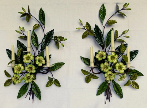 2 Italian, mid century glamour, enamaled candle sconces Cover