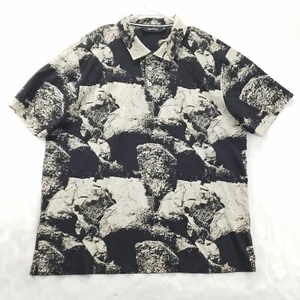 Bugatchi Shirt Mens 2XL Black Beige Short Sleeve 100% Cotton Classic Button-Up - Picture 1 of 9