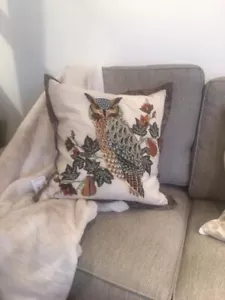 Pottery Barn OWL EMBROIDERED 20" Pillow Cover Fall Autumn Halloween Thanksgiving - Picture 1 of 2