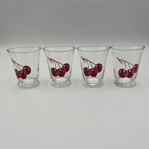 Vintage Libbey Shot Glass Red Cherries Swanky Swig Fluted Base Set of 4 - Picture 1 of 6