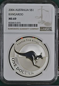 2004 Australia Kangaroo Frosted 1 oz Silver Coin - NGC MS69 - Picture 1 of 3