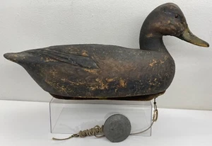 1950’s Wooden Duck Decoy Hand Carved 18” Long Glass Eyes Mallard Hen Eye Stripe - Picture 1 of 23
