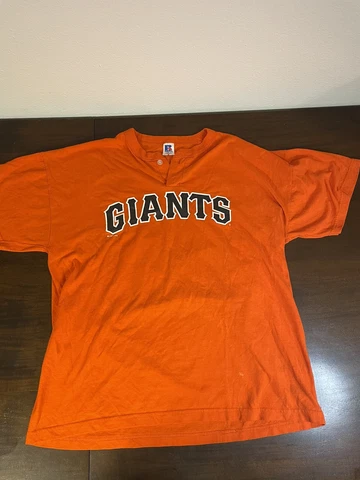 Vintage 1996 San Francisco Giants Barry Bonds 2 Button Henley Orange Shirt XL Cover