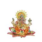 Metal Ganesha Sitting on Flower Multi Color menakari Leaf for Pooja Home Office