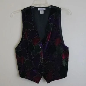 Impressions Vintage Textured Multicolored Velvet Print Vest M - Picture 1 of 8