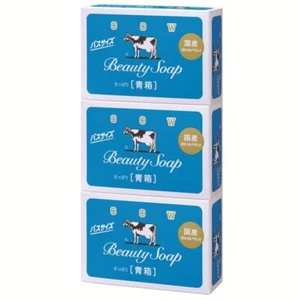 Cow Brand Bar Soap BLUE Bath Size 130g x 3 Solid Soap Milk Soap From Japan - Picture 1 of 5
