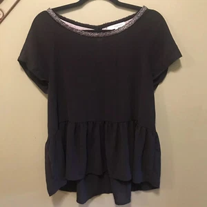 Camisa REWIND Negra Peplum con Cuello Bordado Metálico Camisa Talla L - Imagen 1 de 8