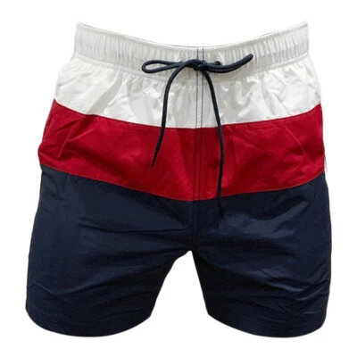 MSRP $59.99 NOVO COM ETIQUETAS NÁUTICA COLOR BLOCK PRAIA SURF MASCULINO AZUL MARINHO VERMELHO BRANCO TABULEIRO SHORTS - Imagem 1 de 4