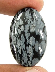 30.50 Ct Natural Snowflake Obsidian Loose Gemstone Cab Wire Wrap Stone - 11343 - Picture 1 of 2
