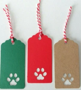 Etiquetas de regalo con estampado de pata Etiquetas recortadas para tarjetas Kraft 9x4 cm hechas a mano etiquetas para gatos, perros y mascotas - Imagen 1 de 15