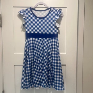 Girls Blue Gingham Ruffle Sleeve Dress – Size 10/12 - Picture 1 of 3