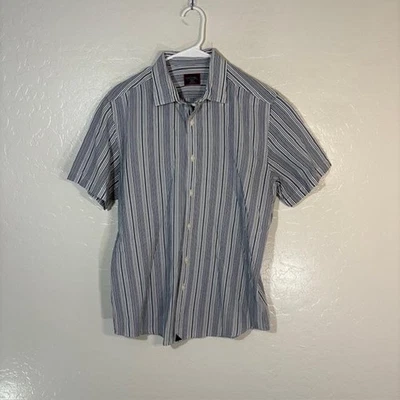 UNTUCKit Shirt Mens Medium Blue Striped Short Sleeve Button Up Caleb Slim 41537 - Image 1 of 4