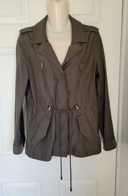 Eden Society Utility Jacket Womens M Army Green Cargo Full Zip Pockets DrawWaist - Image 1 of 4