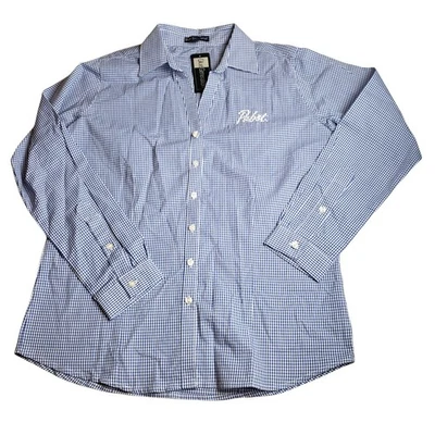 Blue Generation Pabst Shirt Womens Medium Checkered Button-Down Long Sleeve New - Image 1 of 4