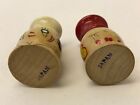 Vintage Wooden Chef Salt Pepper Shakers Japan Man Woman Painted Wood 2.5 inches
