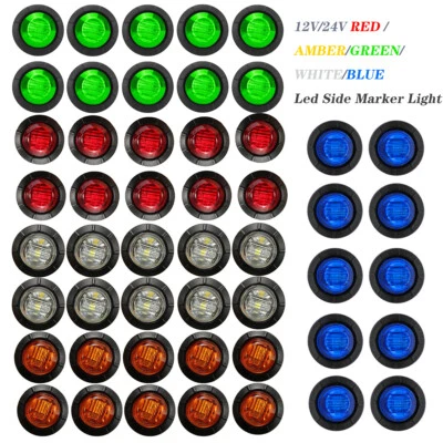 10Pcs Mini 3/4" 3 LED Round Side Marker Indicator Truck Trailer Bullet Lights - Image 1 of 4