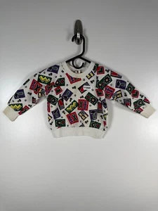 Vtg Jog Togs Kids Unisex All Over Print Fleece Sweatshirt White Sz 3T 12.5x13.5 - Picture 1 of 12