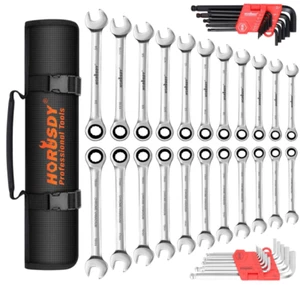 48-Piece Ratcheting Wrench Set | Cr-V Steel | 72 Teeth | 6-18mm & SAE 1/4-3/4" - Picture 1 of 8