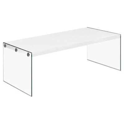Coffee Table Accent Cocktail Living Room 44"L Tempered Glass Glossy White - Image 1 of 3