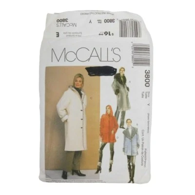 McCalls 3800 Misses Coats Sewing Pattern XS-Med Uncut Lined Cuffed Side Pockets - Image 1 of 4