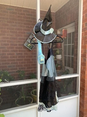 Adult witch costume Hat Belt Curly Wig 12 14 Teal Shiny Blue Black Halloween REA - Image 1 of 4