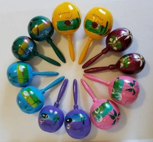 Mexican Maracas HAND PAINTED Cinco de Mayo WOOD PARTY SHAKER Medium Decoration - Picture 1 of 7