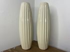 Large Matching Minimalistic Ridge Detail Oval Shape Cream Colour Vase - Set Of 2