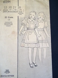 Antique Pictorial Review 1930's Sew Pattern Girls sz 12 Apron only Pinafore 30" - Afbeelding 1 van 8