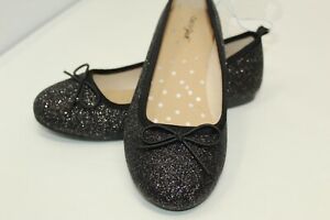 NWT Cat & Jack Girls Shoes Sparkling Black Glitter Slip on Ballet Flats SIZE 13