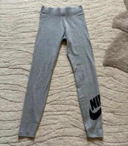 NIKE Girl's (TEENS) Cotton Blend Gray with Black Logo & Swoosh Leggings Size XS - Picture 1 of 3