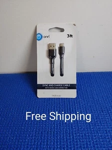 Onn Charger 3 ft Sync and Charge Cable With USB to MICRO USB Black New - Picture 1 of 3