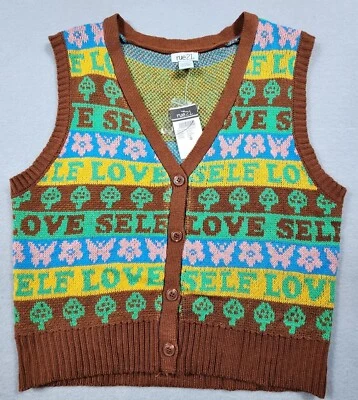 Chaleco Suéter Self Love Cuello en V Botón Abajo Recortado Sin Mangas Mujer Colorido Foto 1 de 4