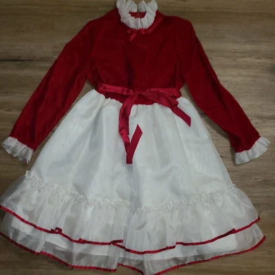 Vestido De Colección Feliz Niña Talla 8 Terciopelo Gasa Manga Larga Vacaciones Navidad Foto 1 de 4