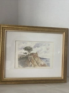 Lone Cypress Tree Print Seascape Pebble Beach CA 2000 Framed Art 12x9.5” - Picture 1 of 9