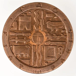 Moneda Uruguay 1969 1000 pesos FAO patrón cobre KM#55a UNC - Imagen 1 de 2