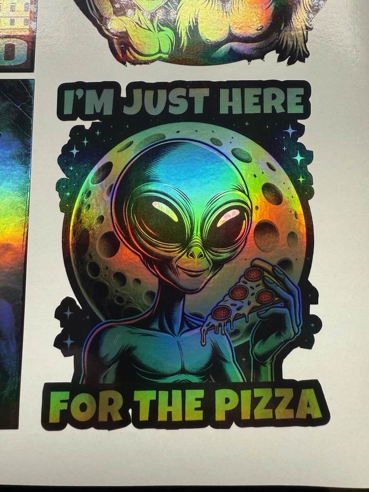 HOME Alien I’m Just Here For The Pizza Holographic Vinyl Decal
