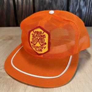 Vintage Four Seasons Country Club Golf Hat Orange Full Mesh 70s 80s Derby Cap - Picture 1 of 12