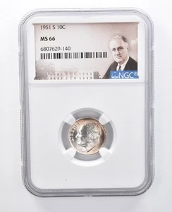1951-S Roosevelt Dime MS66 NGC Peripheral Tone *7941 - Picture 1 of 3