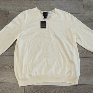 Jos. A. Bank Sweater 100% Merino Wool Mens XXL V-Neck Cream Traveler Golf NWT - Picture 1 of 5